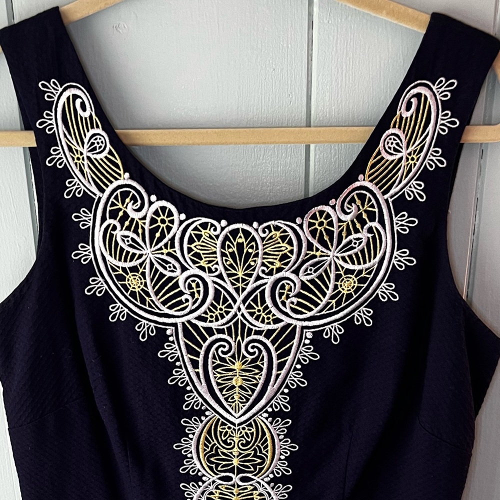 Lilly Pulitzer Navy Shift Dress with Gold and Silver Details